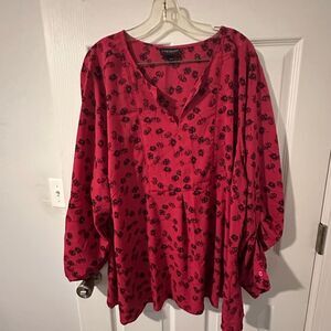 Lane Bryant Women's Red Floral Top -Long Sleeve Size 26/28